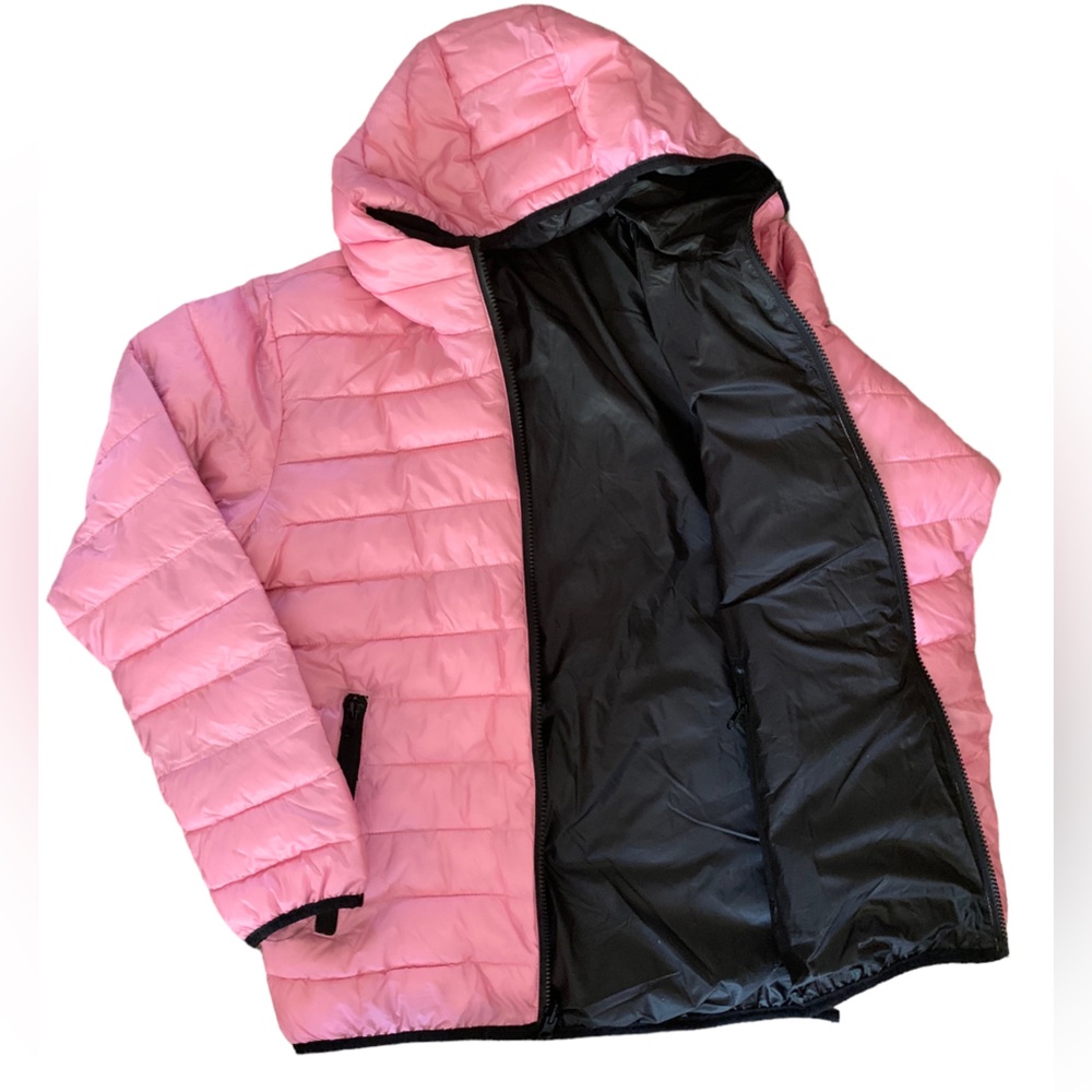Pulse Pink Black Reversible Puffer Girls Waterproof lightweight Jacket Size L